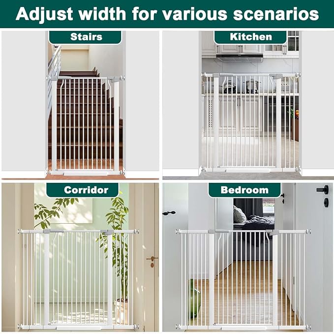 Fairy Baby 40.5" Extra Tall Baby Gate for Stairs Doorways, Fits 29.5" to 40.5" Wide Openings, Auto Close Extra Wide Dog Gate Indoor for The House, Metal Pressure Mounted Pet Cat Gate for Kids, White
