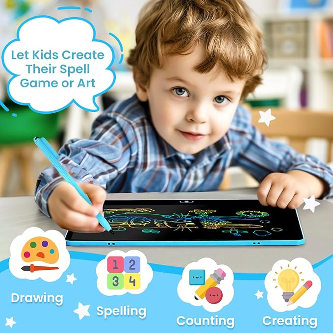 cimetech LCD Writing Tablet for Kids, 16 Inch Doodle Board Drawing Pad, Toddler Travel Essential, Toys for Ages 2-4, Road Trip Activities Airplane Toys, Birthday Boy Girl Gifts Blue