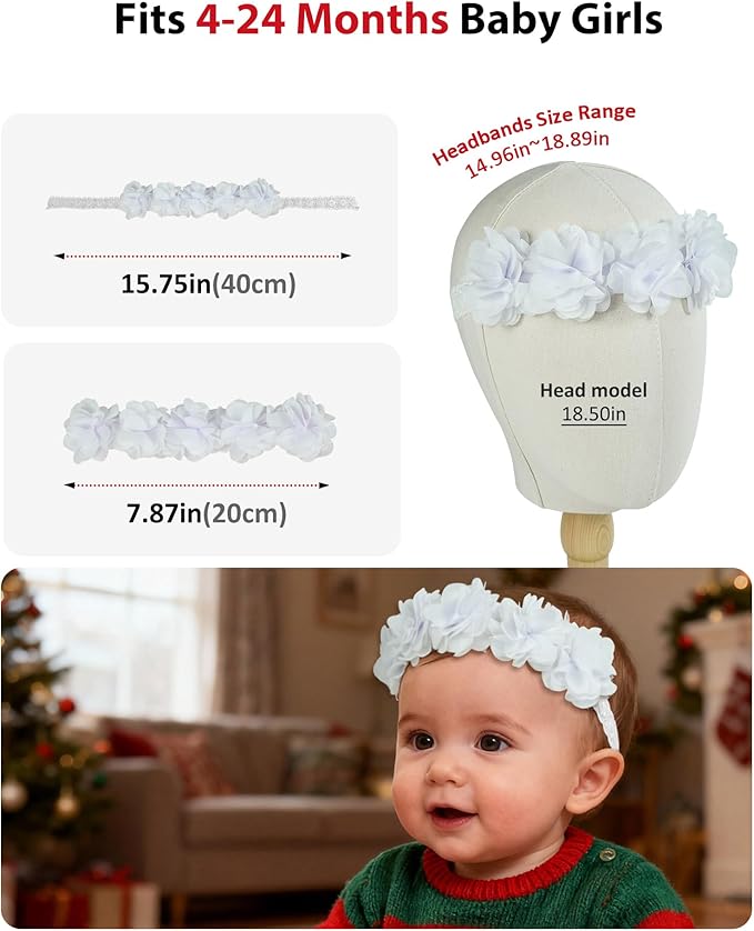 Fmeida Baby Girls Headbands for 4-24M | Soft Flower Crown (Fits 14.96"-18.89" Head)
