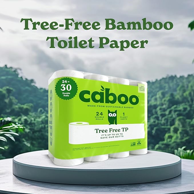 Caboo Tree Free Toilet Paper | Septic Safe, Eco Friendly, Chemical Free, Non Toxic | 2 Ply Toilet Tissue, Pack of 24 Double Rolls, 300 Sheets Per Roll