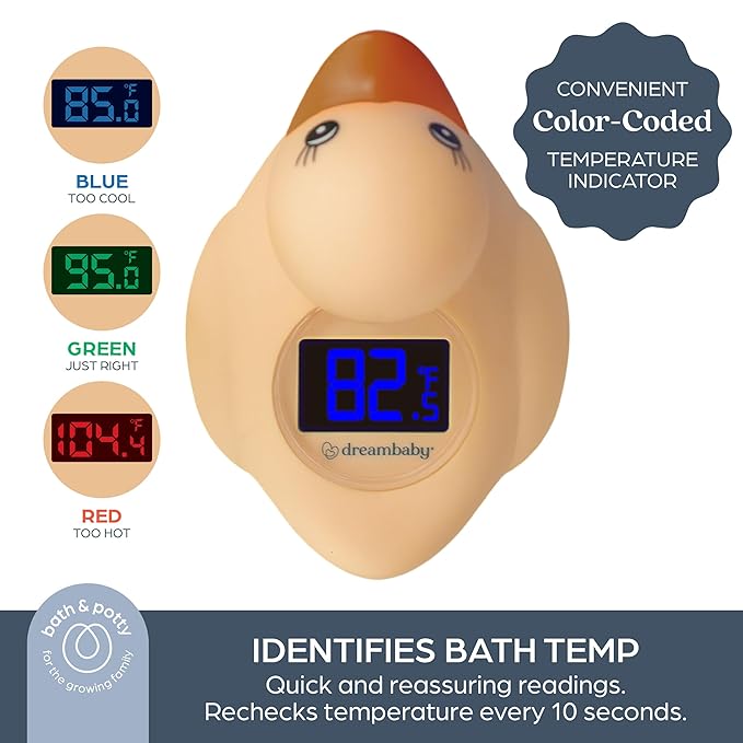 Dreambaby Duck USB Rechargeable Baby Bath Thermometer - Instant Read, Digital Room and Baby Bathtub Water Fun Floating Toy - Newborn Must-Have