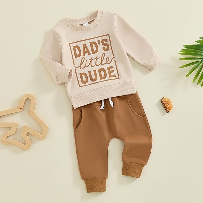 ZAXARRA Toddler Newborn baby boys Fall Outfits Long Sleeve Letter Print Sweatshirt Tops Pocket Pants Casual Clothing Sets