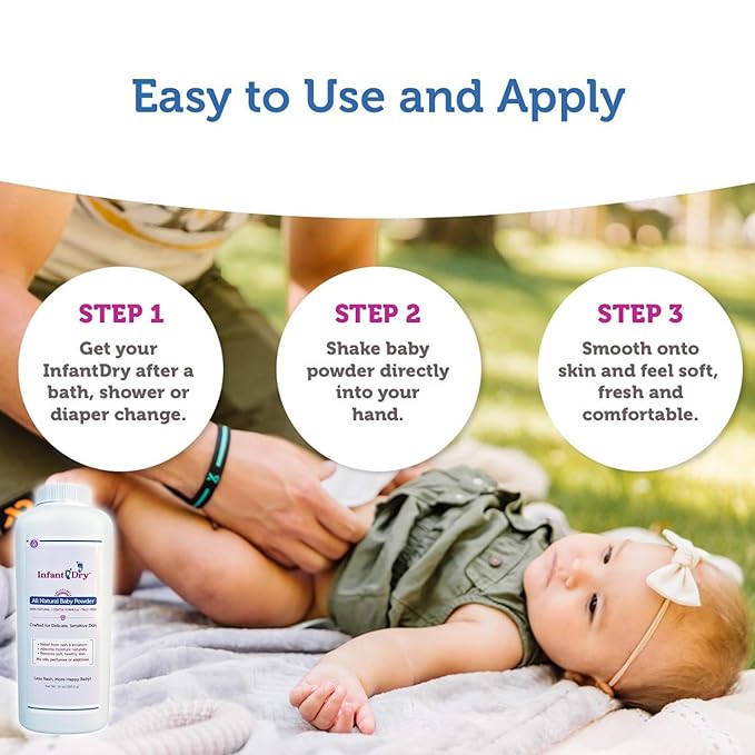 Infant Dry All Natural Baby Powder 10 Oz - Gentle Formula Talc Free, All Natural and Unscented Dusting Powder for Sensitive Baby Skin