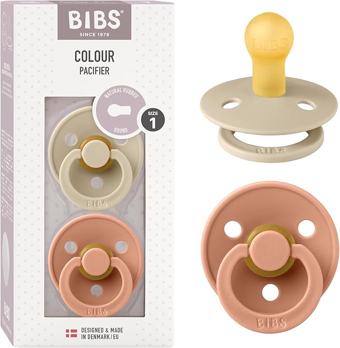 Bibs Pacifiers Color Collection, Set of 2 BPA-Free Latex Pacifiers Made in Europe, Round Nipple Baby Pacifier.