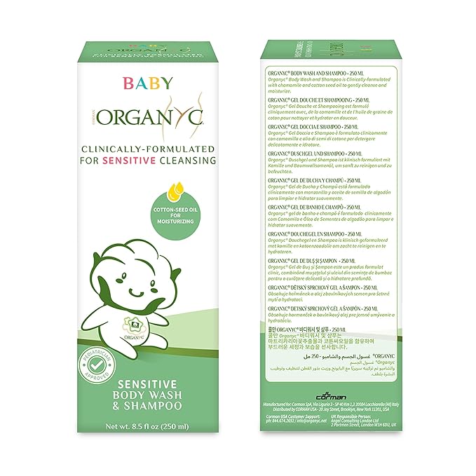 Organyc Baby Shampoo & Body Wash with Skin-Nurturing Cotton Seed Oil, Gentle Kids Body Wash, Naturally Formulated Baby Essentials, 8.5 fl oz