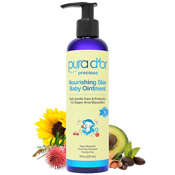 PURA D'OR 8 Oz Nourishing Skin Baby Ointment – Gentle Moisturizing Balm for Sensitive Skin, Diaper Area Protection & Soothing Hydration, Fragrance-Free, Vegan & Hypoallergenic