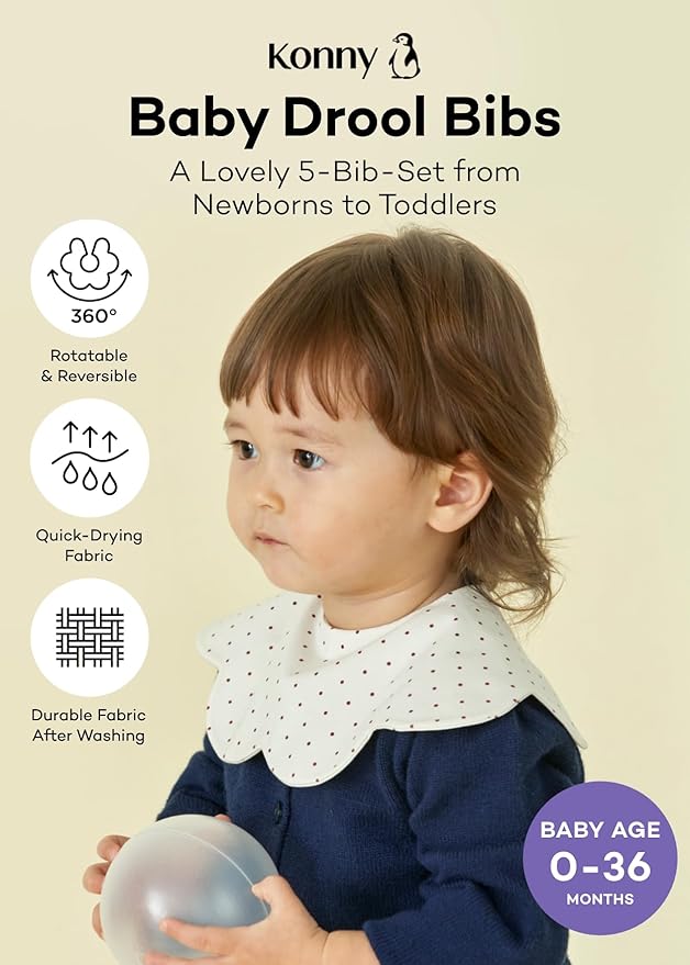 Konny Baby Bibs 3/5/7-Pack Set, 360 ° Rotate, Soft and Absorbent Bandana Drooling for Boys Girls baby Essentials