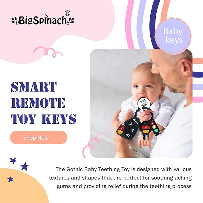 Baby Teething Keys Toys 6 to 12 Months,Gothic Car Teether Combo Set,Car Key Remote Toy Controller for Toddler(Gothic) (Gothic, Black)