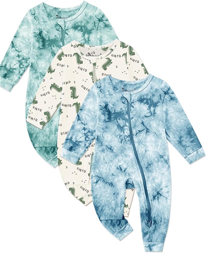 Baby Girls Boys Footless Romper 2 Way Zipper Soft Rayon Outfits, Outdoor Tie-dye Long Sleeve Clothes Jumpsuit
