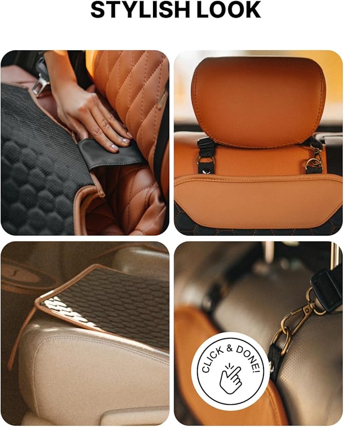 Owleys Premium Leather Car Seat Protector 2 Pack for Child Car Seat Cover from Dirt - Infant Car Seat Protector for Back Seat/Front Booster Under Baby Waterproof Hexy