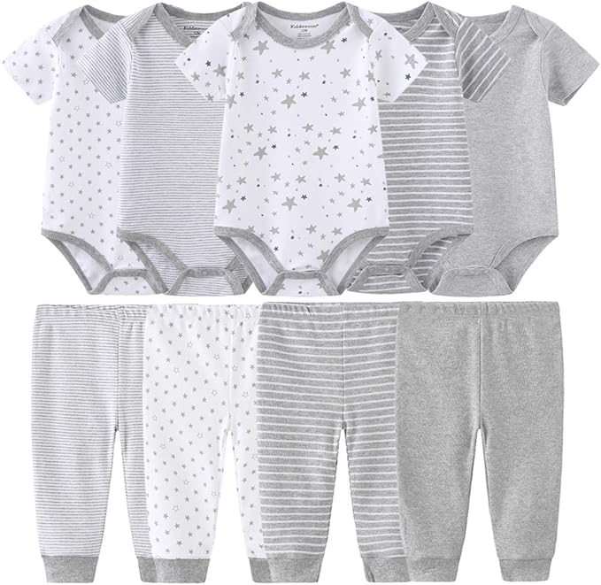 Kiddiezoom Baby Layette Set Baby Boys' 9-Piece Bodysuits Pants Set Toddler Girl Boy Unisex Baby Gift Sets