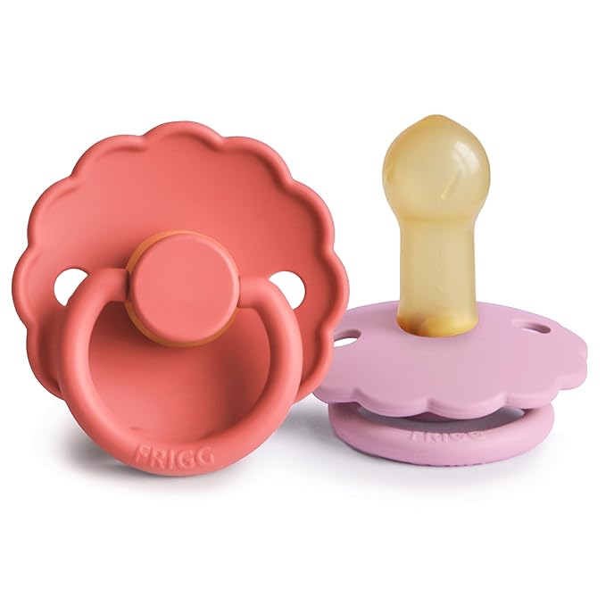 FRIGG Daisy Natural Rubber Baby Pacifier | Made in Denmark | BPA-Free (Poppy/Lupine, Size 2) 2-Pack