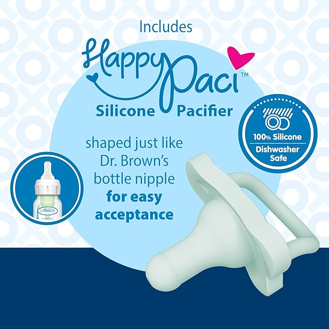 Dr. Brown's Lovey Blanket with Teether Ring and HappyPaci 100% Silicone One-Piece Pacifier, Soothing Security Blanket Set for Baby, Gray Stripes, 0m+