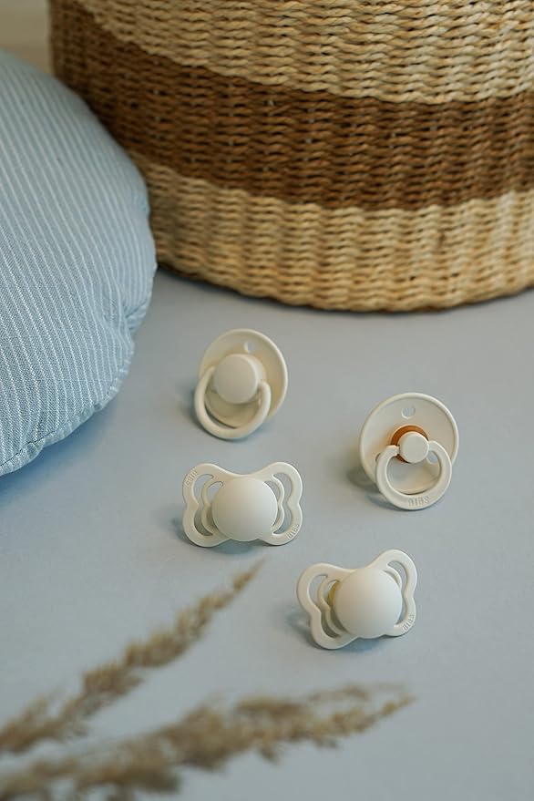 BIBS Pacifiers 0-6 Months | 3-Pack Soothers | BPA-Free Round, Anatomical & Symmetrical Nipple | Made in Denmark | Ivory Try-It Collection (Blush)