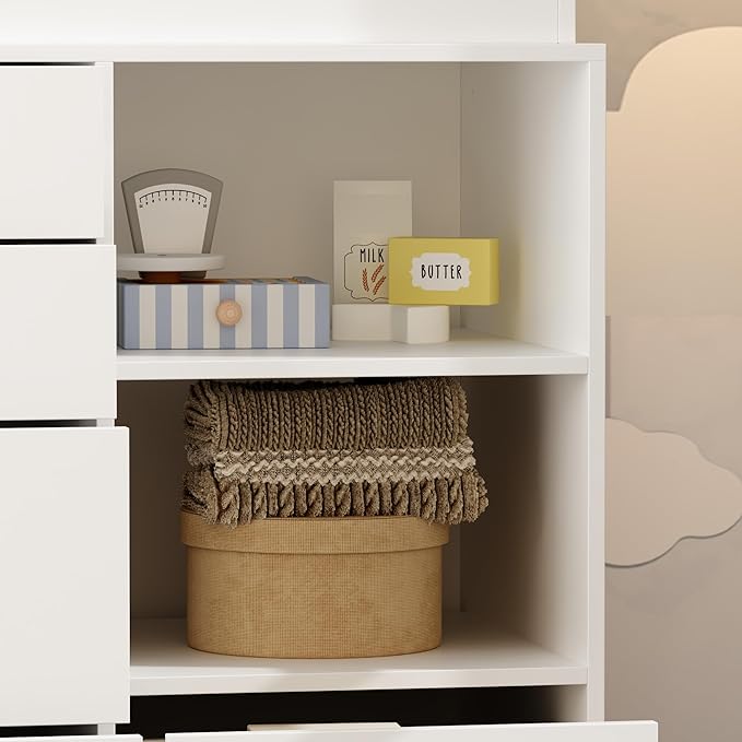 Nursery Dresser with Baby Changing Table, Diaper Changing Tables for Nursery with 5 Drawers & Shelves, Changing Station Nursery Organizer for Bedroom, White (47.6" W x 19.7" D x 36.1" H)