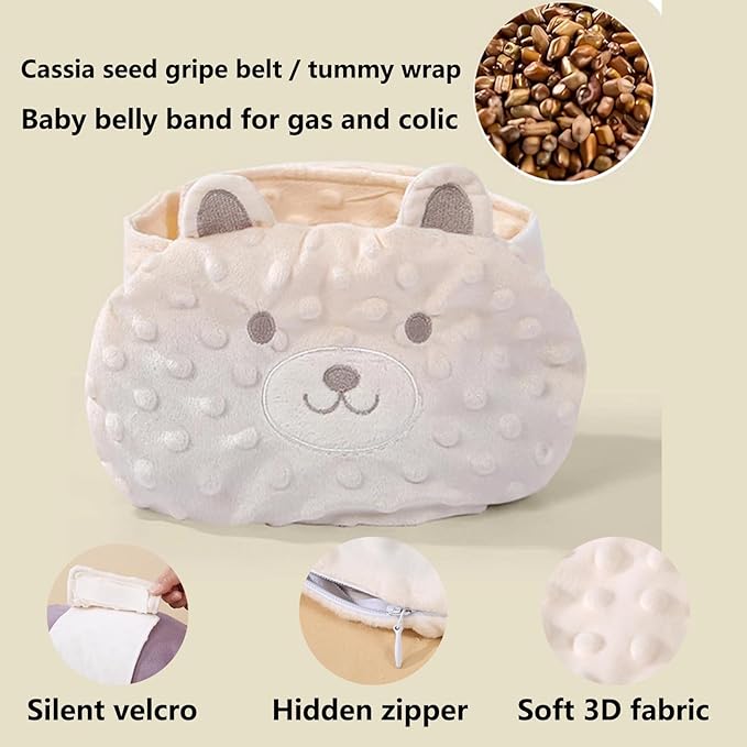 Baby Colic and Gas Relief - Cassia Seed Heated Tummy Wrap,Infant Warming Pad Belly Band Gripe Belt Relieves and Soothes Gas,Bloating and Upset Stomach (Beige)