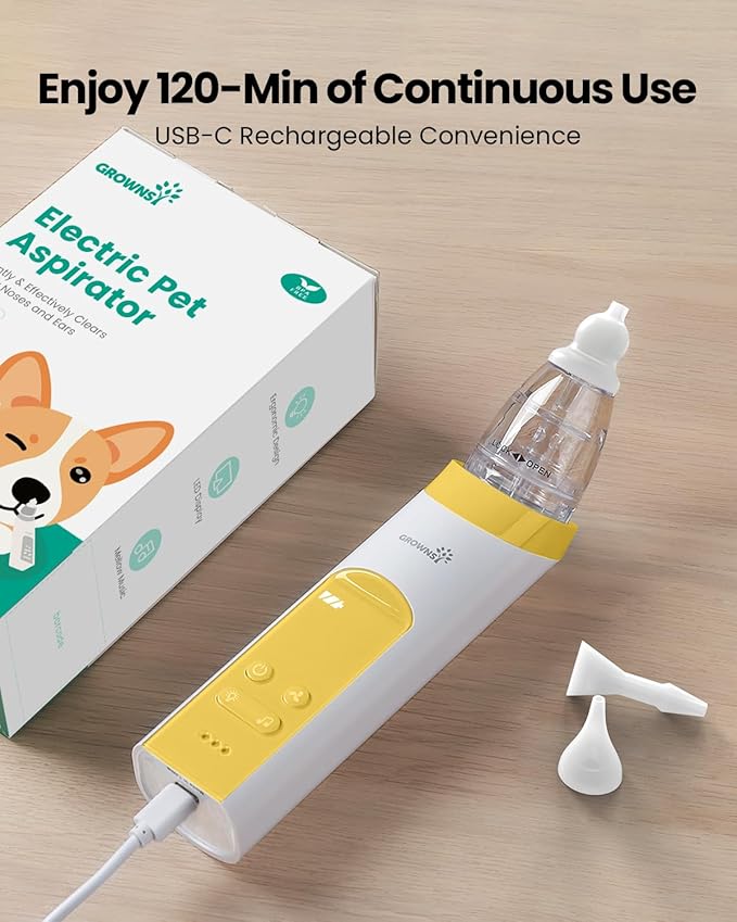 GROWNSY Electric Nasal Aspirator for Pet, Whisper-Quiet Nose & Ear Suction for Dogs, Cats, Puppies & Kittens, Adjustable Suction, Food-Grade Silicone, Relieve Congestion, Clear Milk, Clean Ears
