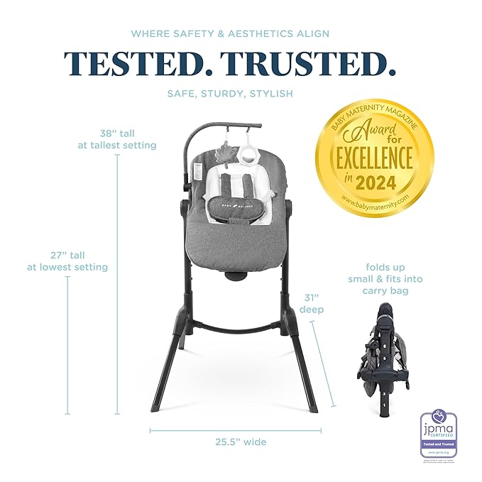 Baby Delight Bloom Baby Seat | Soothing and Adjustable Baby Chair | Portable and Compact | Charcoal Tweed
