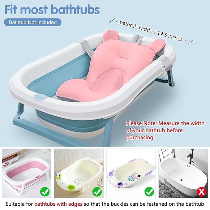 Colorlife Baby Bath Seat Support Net Infant Bathing Seat Support Mat, Comfortable Adjustable Non-Slip Three-Pointed Baby Shower Net Bathtub Sit Up Mesh for Newborn 0-12 Months-Pink(No Bathtub)