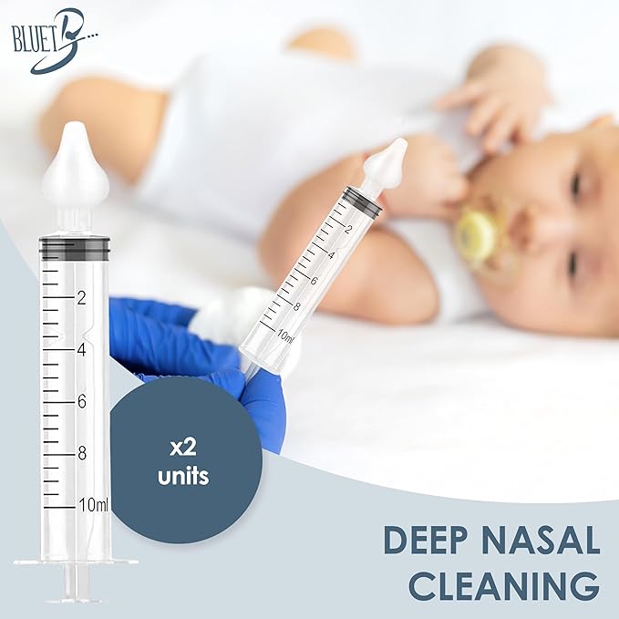 Bluet B - Baby Nasal Syringe (4-Pack) - Safe Silicone Nasal Aspirator for Newborn - Infant Mucus Removal - 10ml Nose Cleaner Syringe for Baby - Toddler Congestion Relief - Reusable Tips - White
