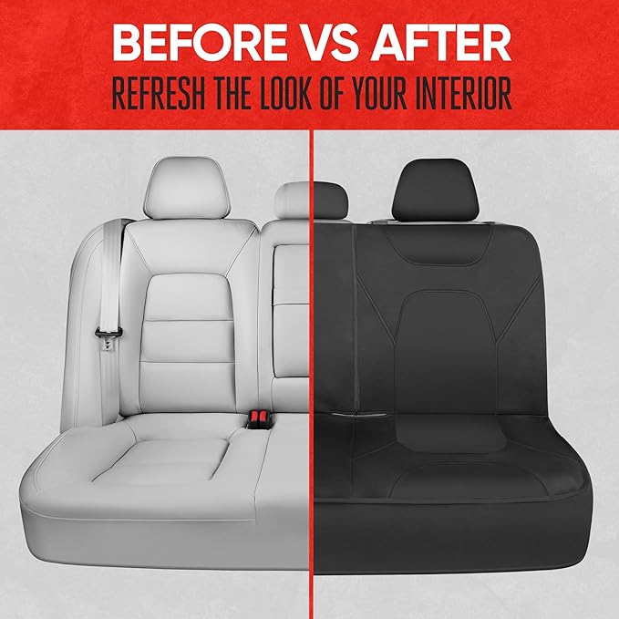 Motor Trend AquaShield Waterproof Black Rear Split Bench Seat Covers for Trucks Rear Seat Cover Only - Black Car Seat Covers, Back Seat Covers Only - Durable Neoprene Spill Resistant for Kids & Dogs