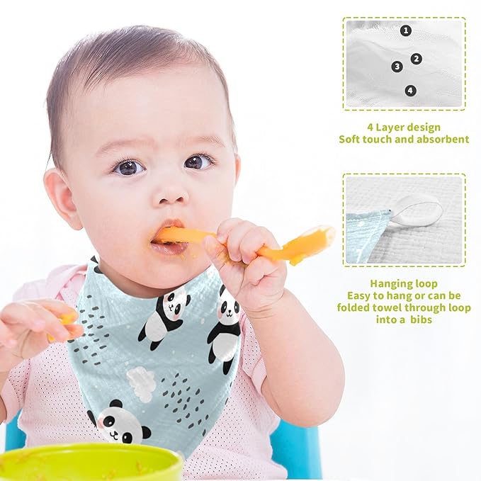 YETTASBIN Panda Muslin Baby Hand Washcloths, Soft Cotton Bath Face Towel, 4 Layers Extra Absorbent Feeding Burp Cloth for Newborn Infant, 5 Pack