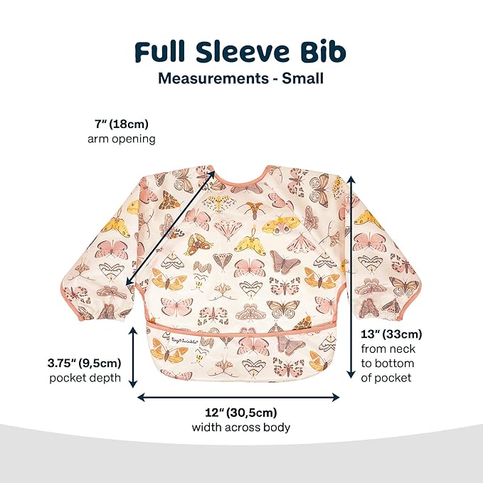 Tiny Twinkle Long Sleeve Bib for Babies & Toddlers | Waterproof Smock Bib for Eating | Machine Washable & Mess-Proof Feeding Essentials | Newborn Shower Gift (Flutter, 6–24M)