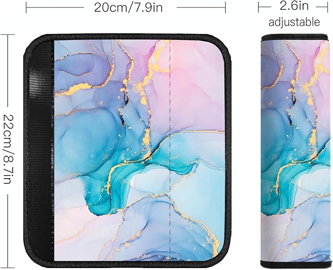 Car Seat Belt Pad Cover, 2-Pack Soft Car Safety Seat Belt Strap Shoulder Pad for Adults and Children, Suitable for Car Seat Belt, Backpack, Shoulder Bag (Colorful Marble)