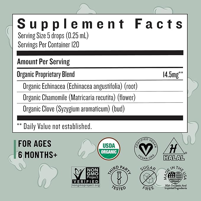 Legendairy Milk Organic Teething Drops - Baby Teething Relief Drops, Clove and Chamomile - Ideal for Babies and Toddlers - Sugar Free, 120 Servings
