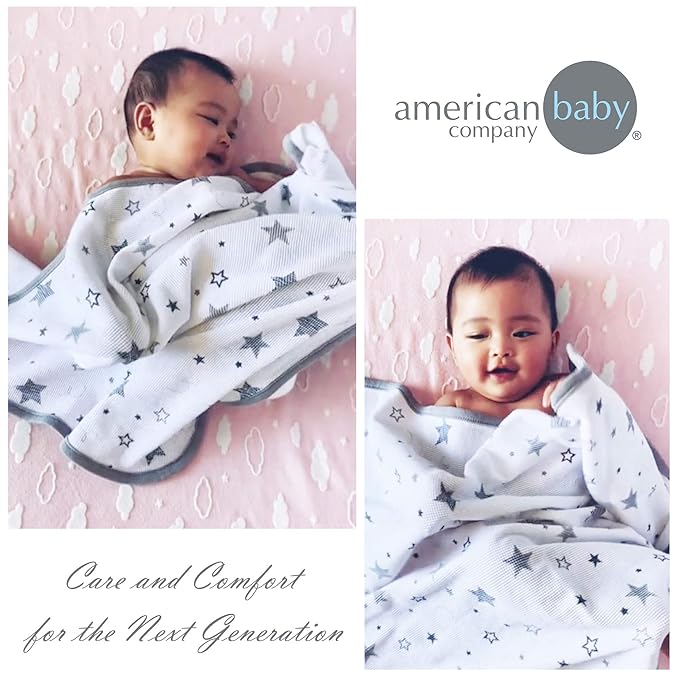 American Baby Company 100% Cotton Thermal Waffle Swaddle Blanket (30" x 40"), Soft, Breathable & Stretchy, Super Stars, for Boys and Girls, Perfect for Swaddling, Travel and Gifting