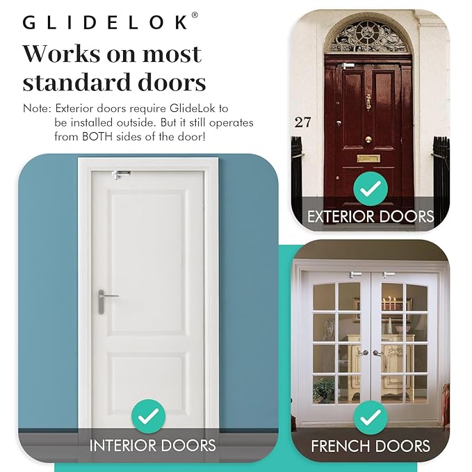 4 Pack – GlideLok Child Safety Door Top Lock | for Interior & Exterior Doors | Lock & Unlock from Both Sides | Stop Kids, Pets, Dogs & Cats from Opening Doors