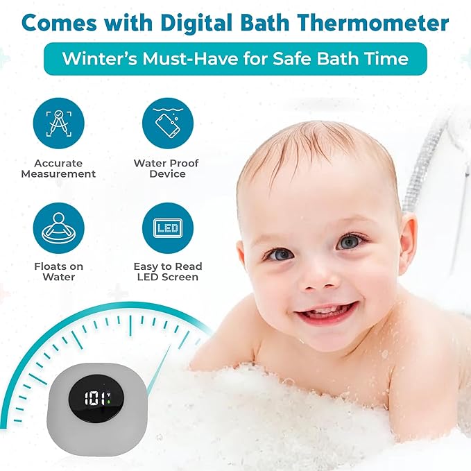 Baby Bath Seat for Babies 6 Months & Up with Floating Temperature Device as Gift, Bath Seats for Babies Sitting Up Non Slip Design + Strong Suction Cups, Toddler & Infant Shower Seats, Baby Tub Seat