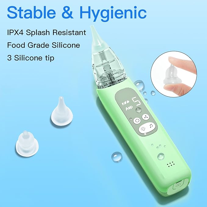 Baby Nasal Aspirator, Electric Nose Sucker with 5 Levels Suction, Soothing Light & Nursery Rhymes (Green)