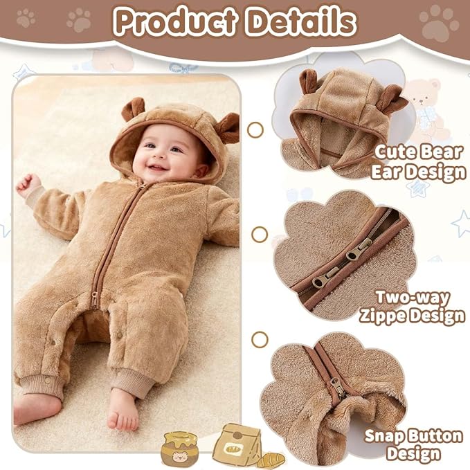 Fairy Baby Newborn Baby Bear Outfit Suit Thin Fleece Jumpsuit Romper Hooded Winter Clothes Snowsuit Coat Infant Girls Boys
