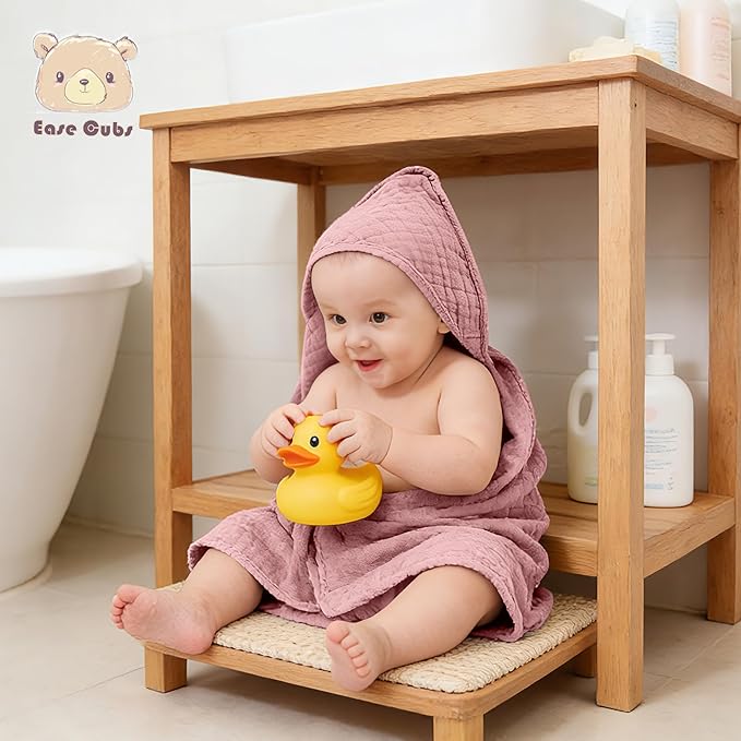 3-Pack Muslin Hooded Baby Towels, 100% Cotton, Ultra-Soft & Absorbent Baby Bath Towels with Hood for Babies, Infant, Toddler and Newbron (Pink and Sakura Series,32" x 32")