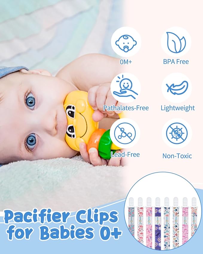 babygoal Animal Pacifier Clips, 8 Pack Binky Paci Holder Clips Fits for Most Pacifiers and Binkies 8PS53-B