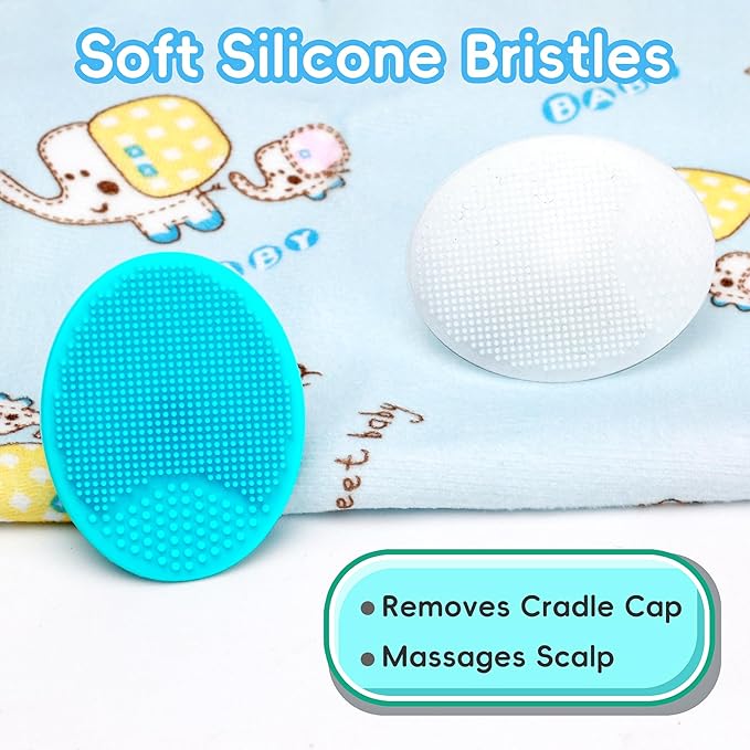 Cradle Cap Brush for Babies, Set of 5 Baby Bath Essentials with Bath Sponge Silicone Scrubber Long Handle Comb for Newborns Toddlers Boys Girls (Green)