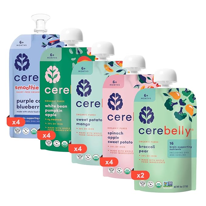 Cerebelly Organic Baby Food Pouches, Fan Favorite Variety Pack, No Added Sugar & Non-GMO, 4 oz, 18 Pack