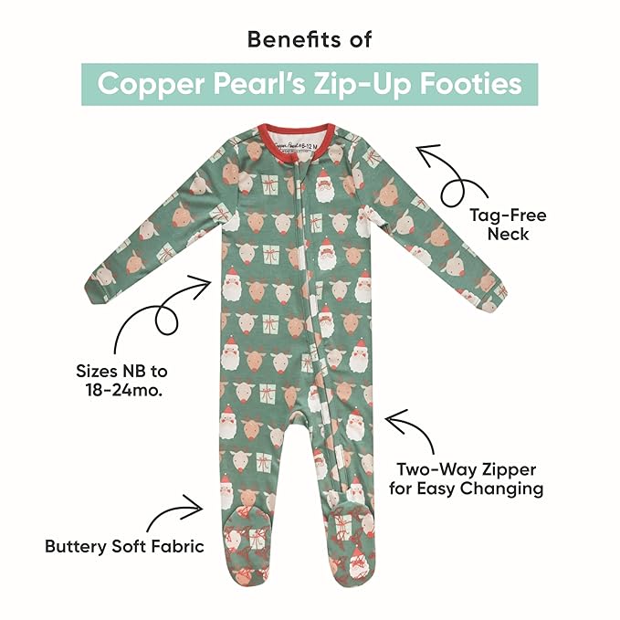 Copper Pearl Zip-Up Footie Baby Pajamas: Ultra-Soft Boys Pajamas and Girls Pajamas, Premium Knit Fabric in Stylish Prints, Tag-Free with Two-Way Zipper, Sized Newborn to 24 Months, Tracker