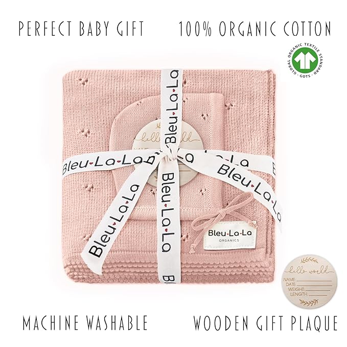 Baby Gift Set - Organic Cotton Newborn Blanket Essentials, Thoughtful Baby Shower & New Baby Gift for Boys & Girls (Pointelle - Ballet Slippers)
