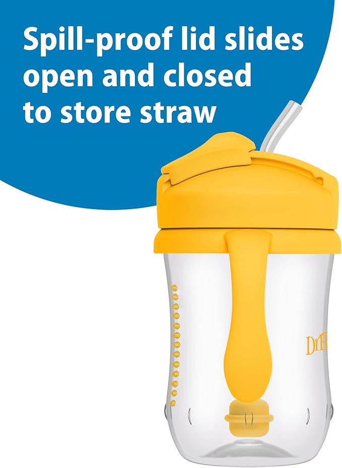 Dr. Brown's Milestones Baby's First Straw Cup, Training Cup with Weighted Straw, 9oz/270mL, Dark Blue/Vintage Yellow, BPA Free, 6m+, 2 Pack