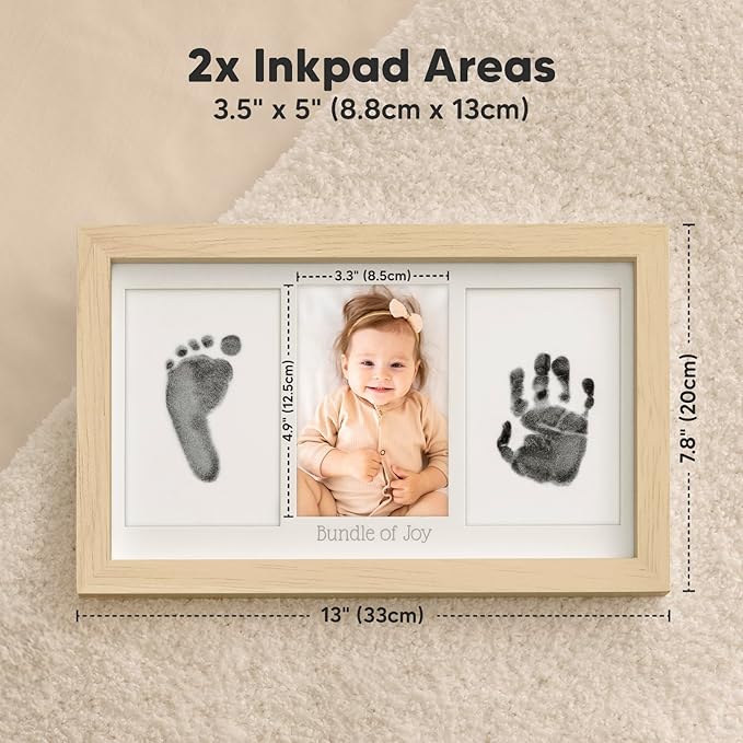 Inkless Hand and Footprint Kit, Boy, Girl, Newborn Keepsake - No Mess Ink Pad for Baby Handprint, Clean Touch Paw Print Kit for Dog Picture Frame,Personalized Baby Christmas Shower Gifts(Ash Wood)