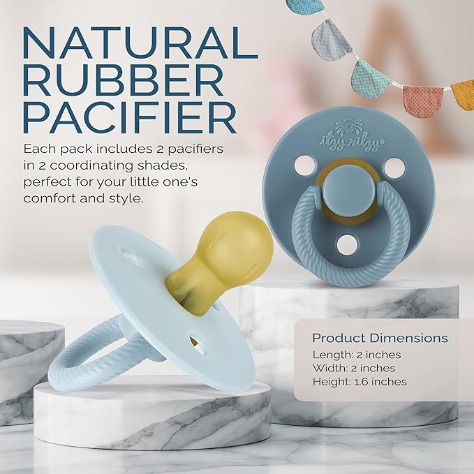 Itzy Ritzy Natural Rubber Newborn Pacifiers (Set of 2) – Baby Pacifiers with Cherry-Shaped Nipple & Large Air Holes for Added Safety; Set of 2 Binkies in Harbor & Coast (Ages 0 – 6 Months)