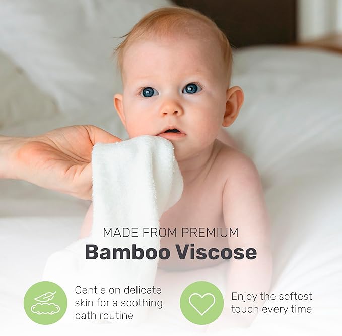Bamboo Baby Washcloths for Newborn, Ultra-Soft & Absorbent for Gentle Bath Time Care, Durable Baby Bamboo Washcloths Made from Premium Viscose