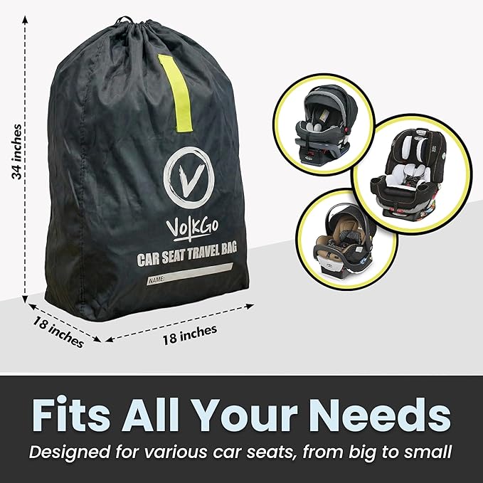 V VOLKGO Car Seat Travel Bag for Air Travel - Large Gate Check Bag for Airplane, Durable & Water-Resistant Protector with Pouch - Universal Size (Black)
