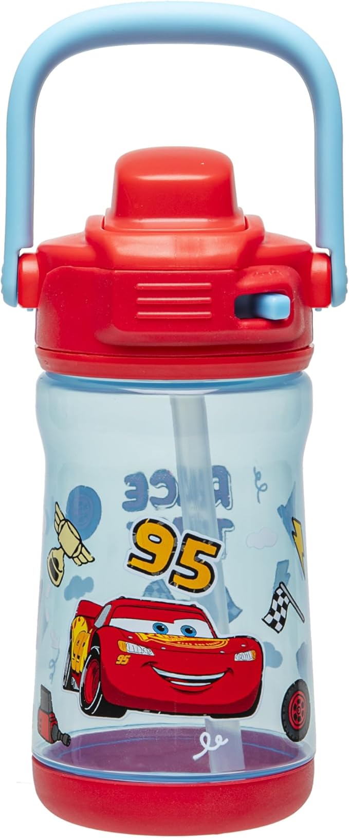Zak Designs Disney Pixar Cars Beacon Kid Water Bottle for Travel or At Home, 12oz Plastic is Durable and Leak-Proof with Liquid Lock Spout, Cover, Carry Handle, Protective Base (Lightning McQueen) | for Travel, At Home, Durable, Leak-Proof, Liquid Lock...