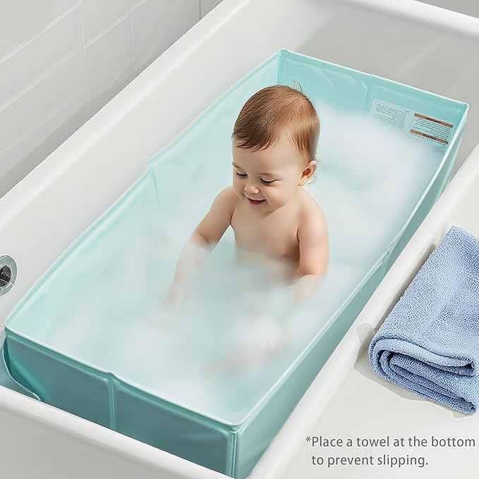 Baby Bathtub, Bath Essentials for Boys Girls, Collapsible & Portable Bathtub for 6M-3Y Infant Toddler, Baby Shower Gifts & Registry Search, Beach Vacation Travel Essential for Newborn, Toddler, Kids