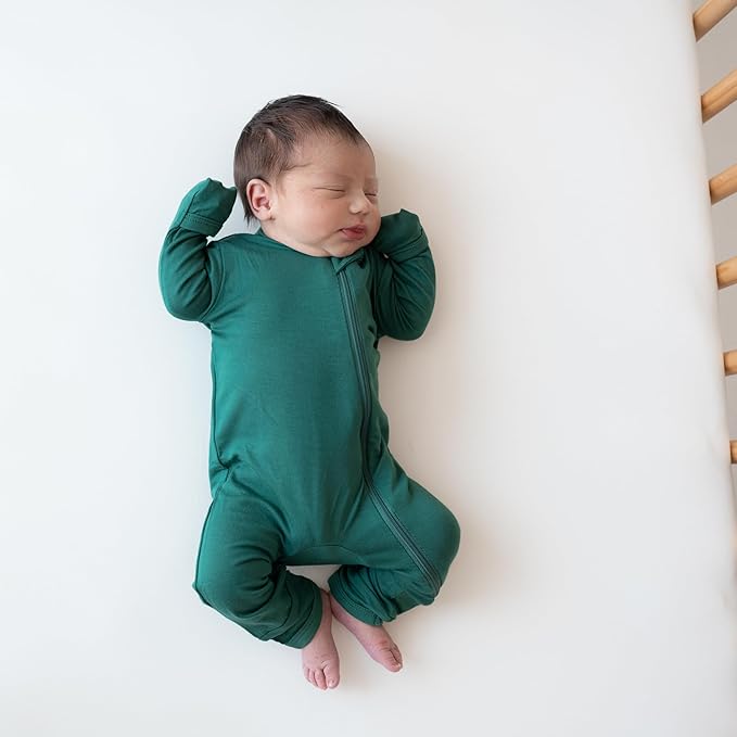 KYTE BABY Unisex Rayon Made From Bamboo Zippered Rompers (6-12 Months, Emerald)