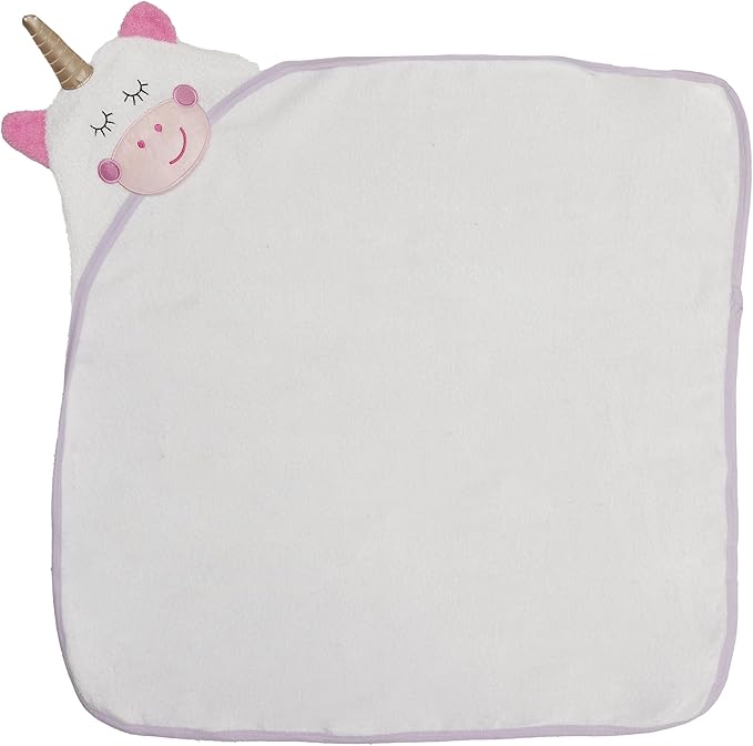EVERYDAY KIDS Hooded Baby Toddler Bath Towel for Girls - 3D White Unicorn Towel with Horn; Soft and Absorbent Terry Cloth Hooded Towel for Young Kids; Baby Girl Bath Essential
