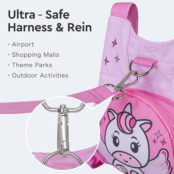 Unicorn Toddler Harness with Leash – Walking Leash for Toddlers | Cute & Secure Safety Harness for Walking Outdoors (Pink)